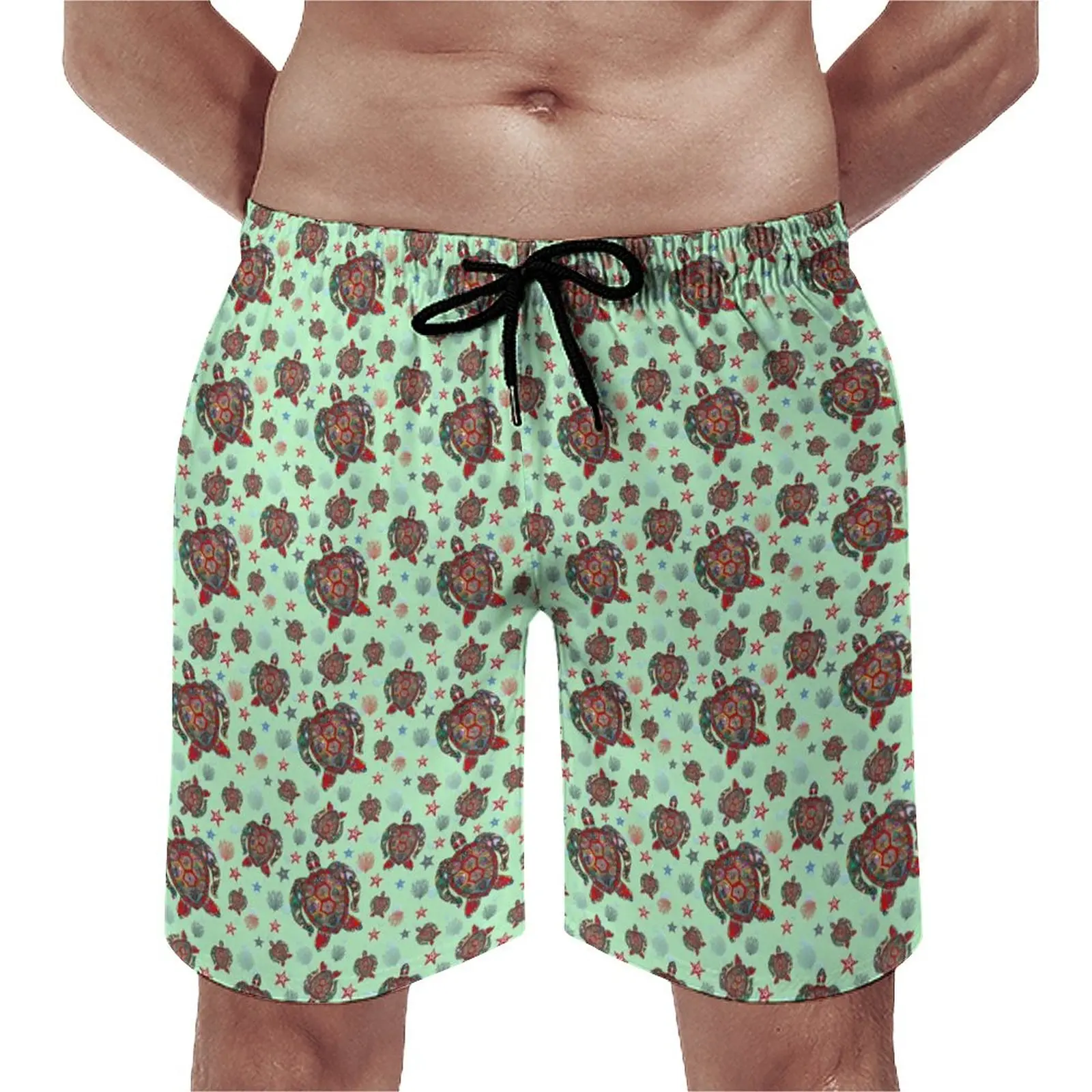 

Turtles Gym Shorts Summer Sea Stars Print Running Beach Short Pants Men's Quick Drying Casual Design Plus Size Swim Trunks