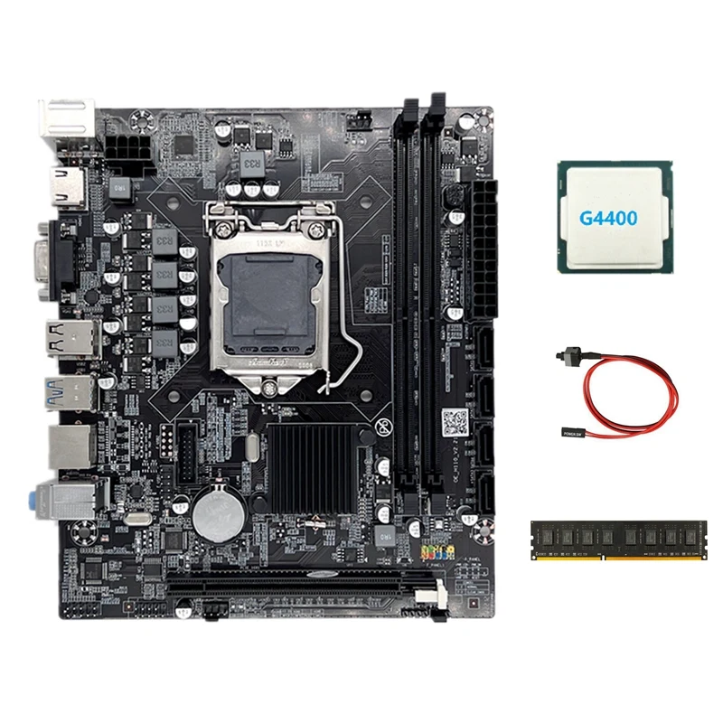 

H110 Computer Motherboard LGA1151 Supports Celeron G3900 G3930 Series CPU+G4400 CPU+DDR4 4GB 2133Mhz RAM+Switch Cable