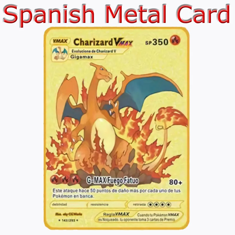 

Spanish New Gold Card Pokémon Playing Game Charizard Collection V VMAX Metal Cards Original Game Birthday Gifts For Children