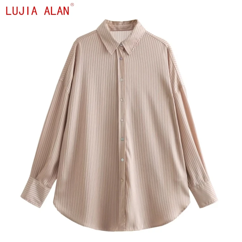 

Autumn New Women Turndown Collar Striped Shirt Office Female Long Sleeve Blouse Casual Loose Tops LUJIA ALAN B2658