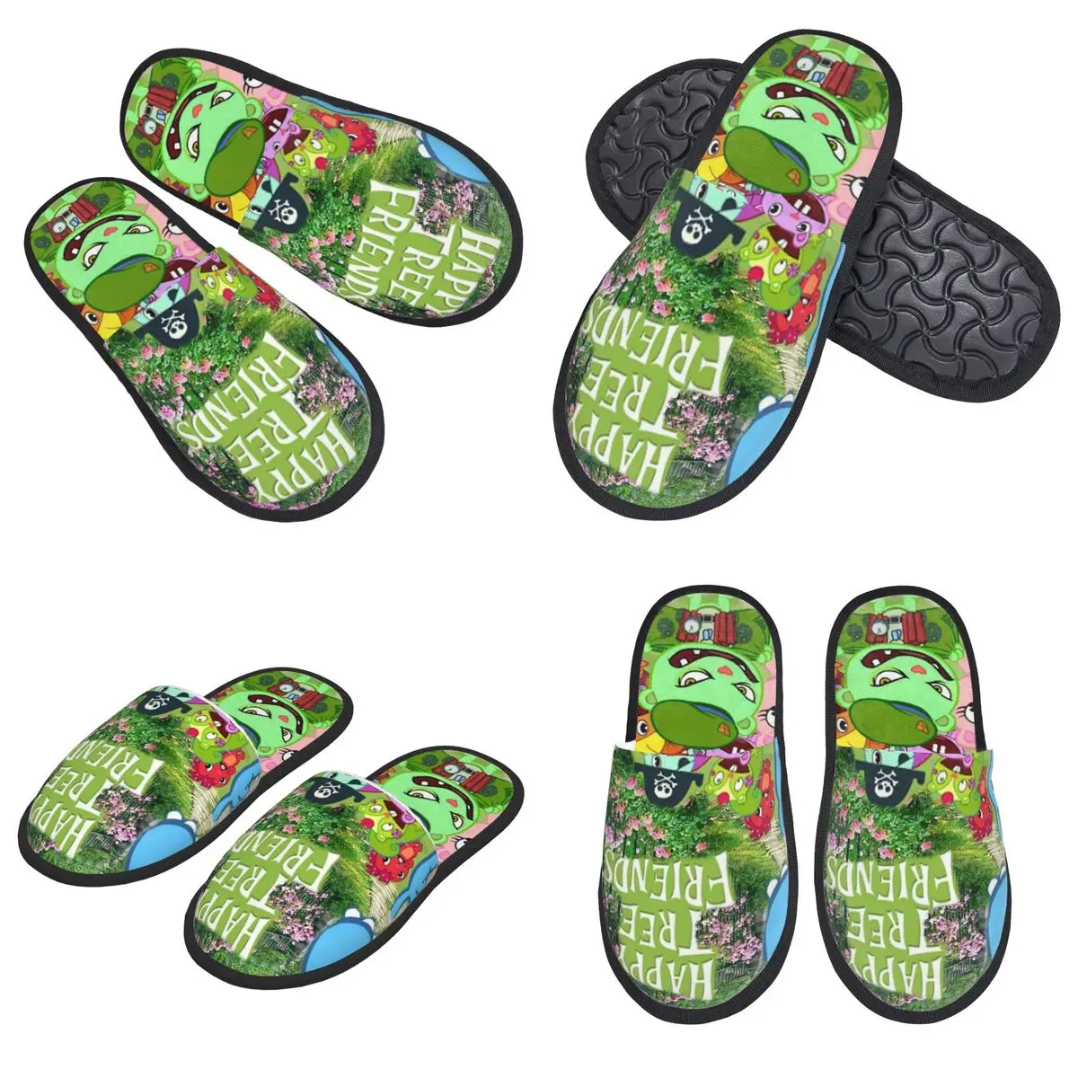 Фото Happy Tree Friends Flippy Lumpy Cuddles Loving Family Slippers из пены с эффектом памяти, теплые мягкие женские домашние тапочки, домашняя уютная обувь №4
