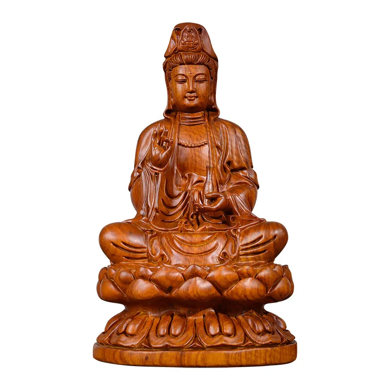 

Guanyin Statue Buddha Figure Wood Buddhism Rosewood Carving Budda Figurine Ornaments Home Decor Lotus pose Bodhisattva Sculpture