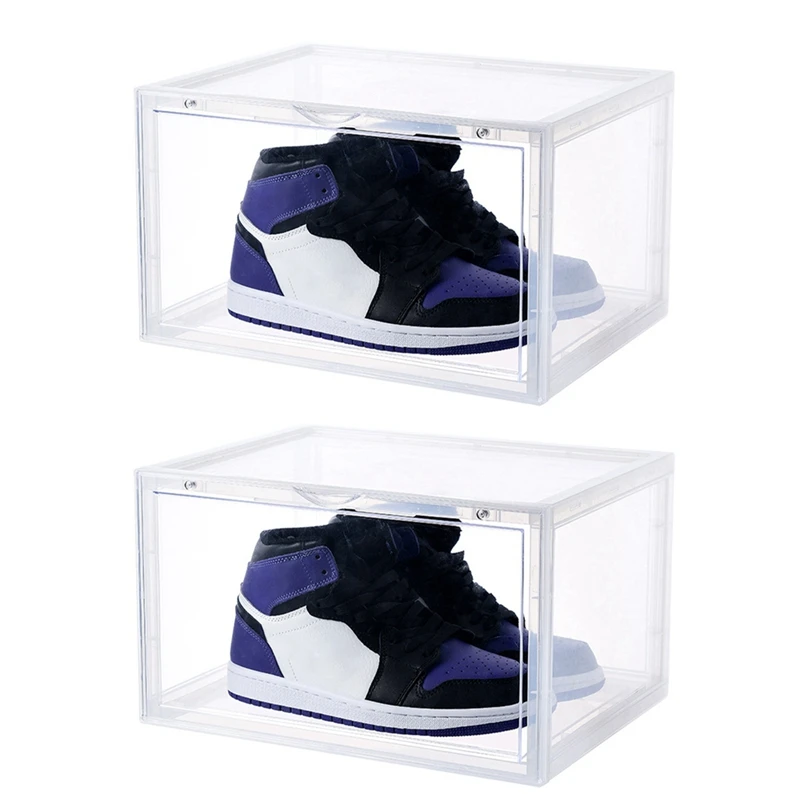 

2 шт. (прозрачная) пластиковая коробка для обуви, ящики для кроссовок, контейнер для хранения, магнитная Боковая дверь, пыленепроницаемый шка...