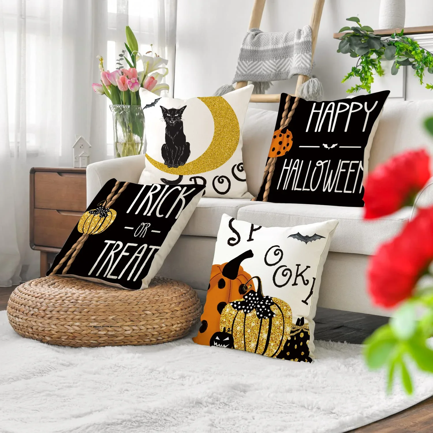 

Halloween Funny Cute Pillow Cover Living Room Decorative Printed Pillowcase Linen Stain-resistant Pumpkin Sofa Cushion Cover