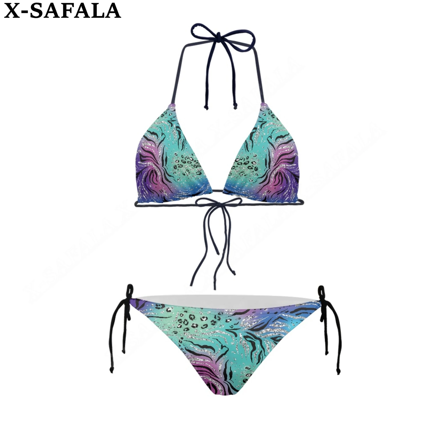 

Colorful Pattern Sticker 3D Print Women Micro Triangle Tie Side Bikini Summer Beachwear Mankini Cute Sexy Beach Bathing Suit