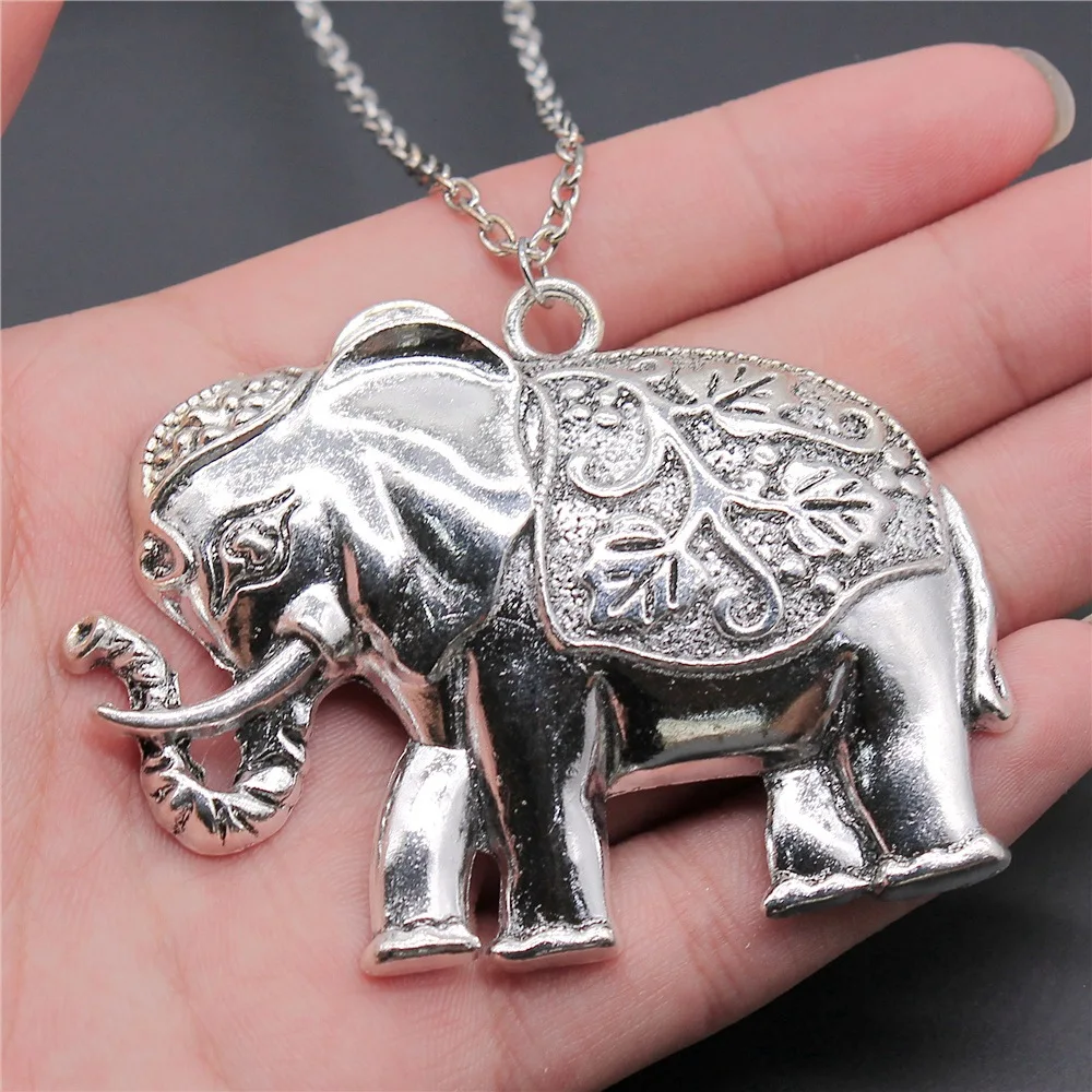 Ожерелье с подвеской в виде слона для женщин и мужчин, длинная цепь, 2 цвета, 74 х50 мм