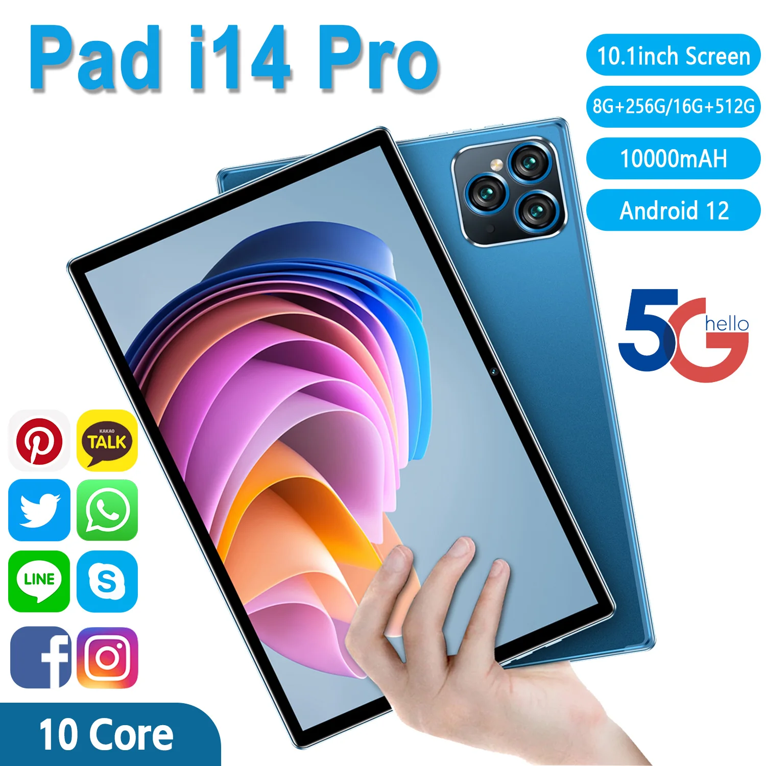 

New Tablet Android i14 Pad Pro 16G+512G 10.1Inch New Tablette 5G Dual SIM Card or WIFI Google Play PC Tablet Kids for Study Work
