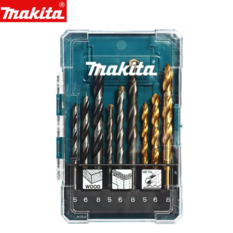 Набор сверл Makita D-71962 комплект из 9 насадок с прямым хвостовиком для работ по