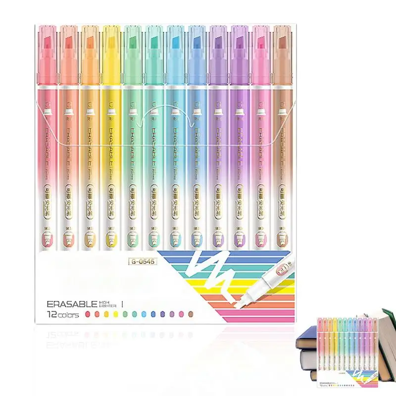

Erasable Highlighters Assorted Colors Light Pastel Highlighters 12colors Double-end Erasable Highlighter Pastel Liquid Markers