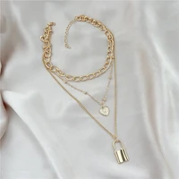 vintage simple alloy key lock pendant necklace women party jewelry accessories