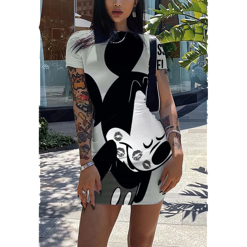 

Модное женское соблазнительное облегающее платье с Микки-Маусом, повседневное облегающее мини-платье для клуба