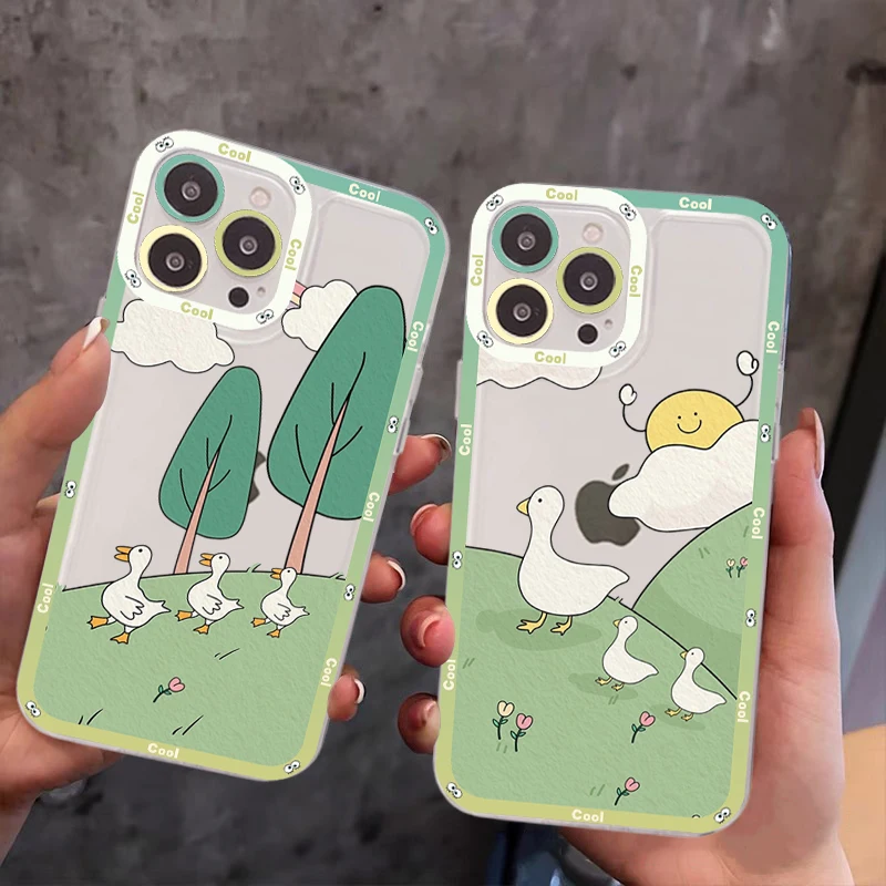 

Cute Cartoon Duck Phone Case For IPhone 14 13 12 11 Pro Max Mini X Xs XR 6 7 8 Plus SE 2020 Transparent Case