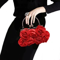 flower shaped bag satin red wedding clutch bags for bride five colors elegant party evening purse bridal handbag