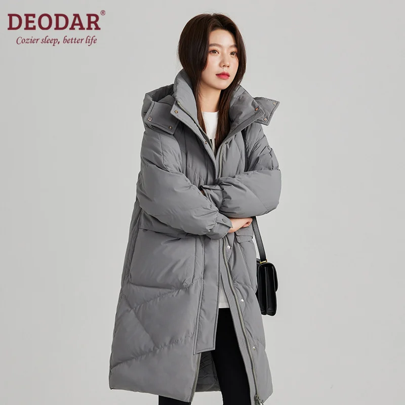 DEODAR Down Jacket Women Winter Detachable Hat Md-long Coats Windproof Thicken Warm Casual Outwear for Commute Office Lady