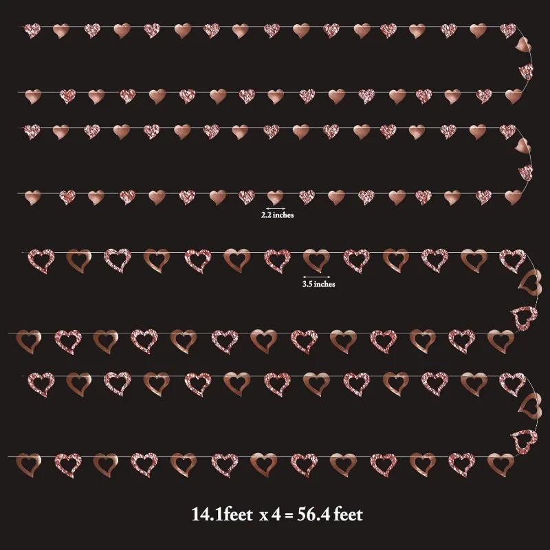 Блестящий розовое золото в форме сердца висящая гирлянда фон для Дня святого