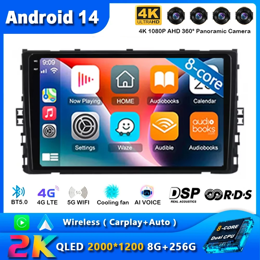 Автомобильный беспроводной мультимедийный плеер Carplay на Android 14 для Volkswagen VW T-Cross MQB