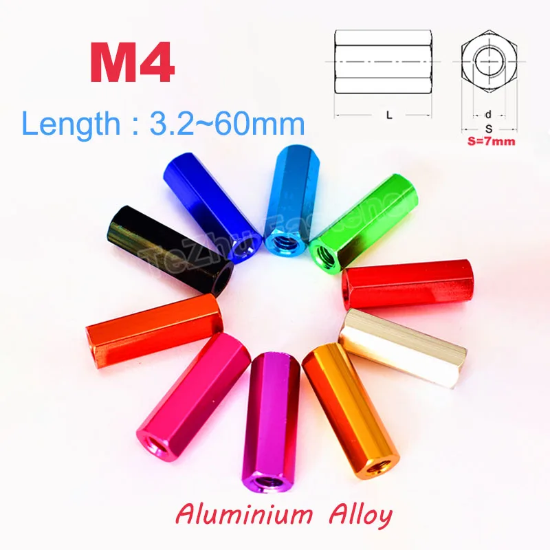 

2/5pcs M4 Aluminium Alloy Hex Standoff Spacer Hexagon Studs Nuts Screw Rods Female Threaded Sleeving Double Pass Length 3.2~60mm