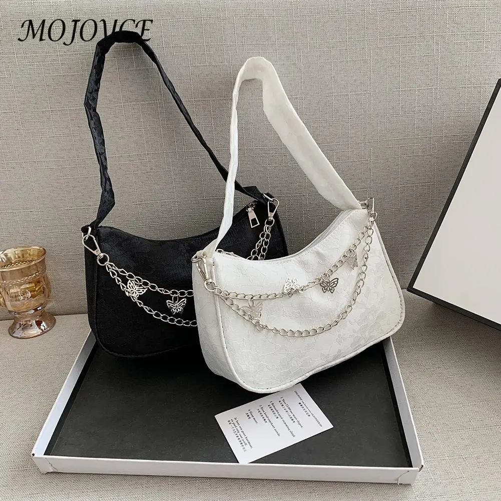 

Fashion Women Butterfly Chain Underarm Bags Single Strap Zipper Shoulder Bag Ladies Lace Flowers Shopping Bags