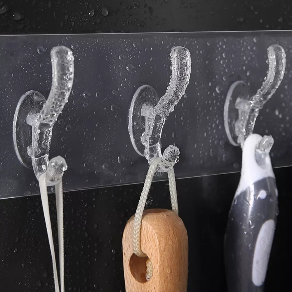 

3/5/6 Row Transparent Hook Punch-Free Wall Strong Sticking Hook Holder Bathroom Storage Rack for Hat Clothes Hanger Towel Holder