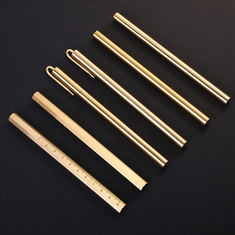 

Spot wholesale retro cylindrical pen clip hexagonal metal brass pen adult office signature pen neutral orb water pen