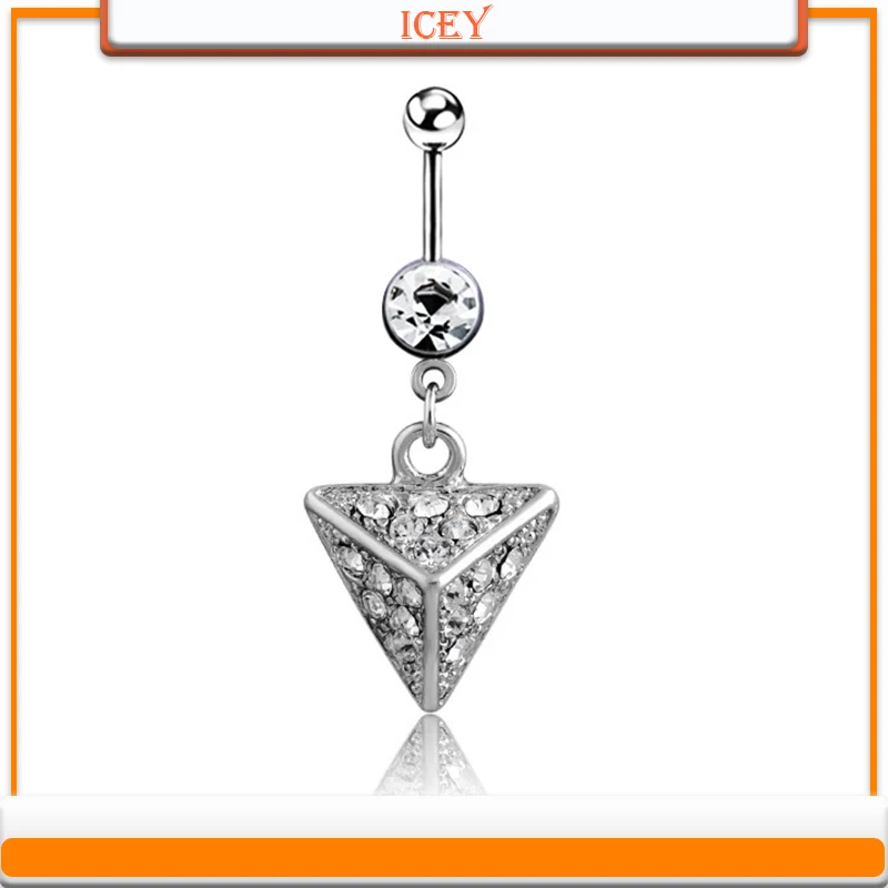 

1pc pyramid belly ring triangle navel stud rhinestones belly navel jewelry crystal belly button ring Stainless steel navel bar