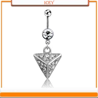 1pc pyramid belly ring triangle navel stud rhinestones belly navel jewelry crystal belly button ring stainless steel navel bar