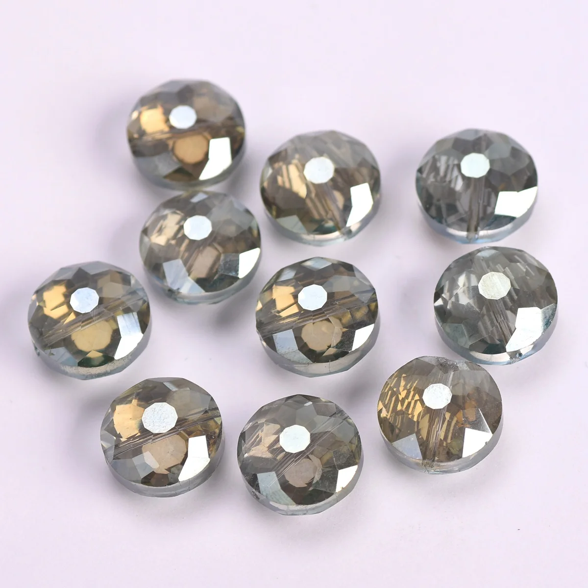

10pcs 14mm Grayish Green Rondelle Faceted Cut Crystal Glass Loose Crafts Beads lot for Jewelry Making DIY Findings