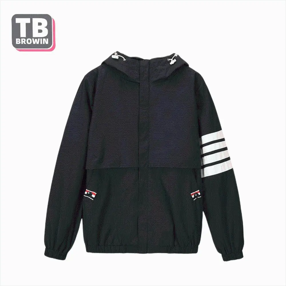

Куртка Tb Browin Thom Мужская зимняя одежда классическое Брендовое пальто на молнии с капюшоном ветровка в полоску для отдыха на открытом воздухе