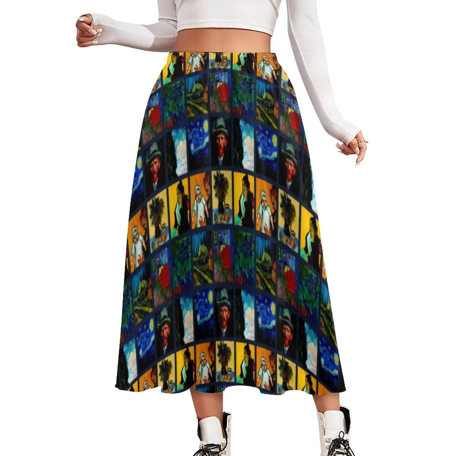 

Van Gogh Skirt Let Us Crazy Modern Boho Skirts Elastic Waist Graphic Street Fashion A-line Skirt Big Size