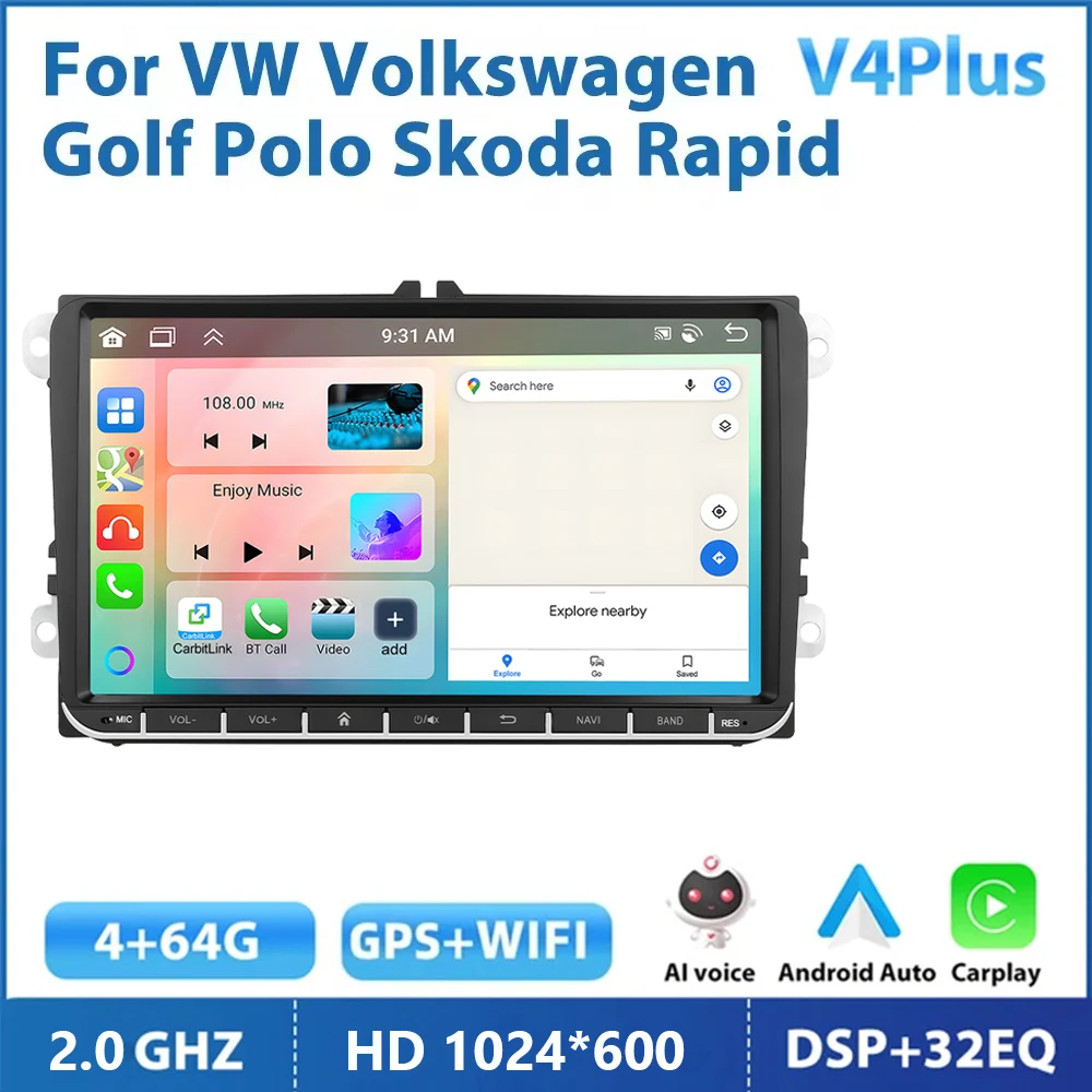 

Podofo радио Android 2 Din мультимедийный автомобильный плеер для VW / Volkswagen Skoda Octavia golf 5 6 touran passat B6 polo Jetta Coche