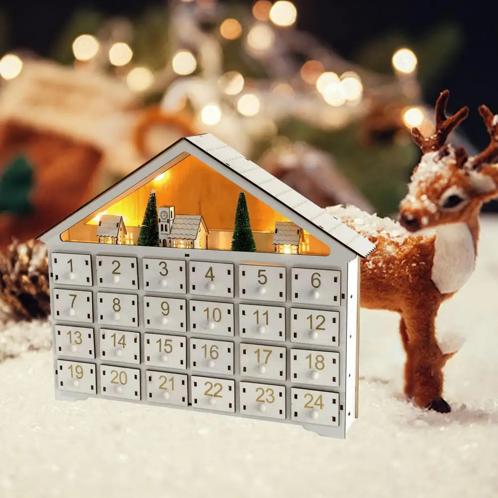 

Practical Christmas Wooden Calendar Gifts Reusable Christmas Advent Calendar Xmas Glowing House Wooden Calendar