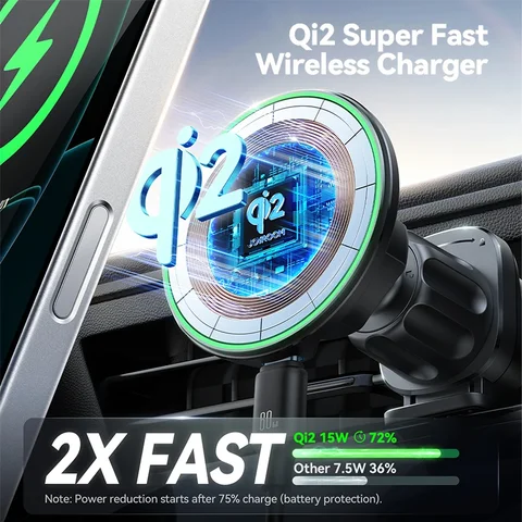 Joyroom для Qi2, 15 Вт, магнитное автомобильное зарядное устройство, сертифицированный Qi2-беспроводной автомобильный держатель для вентиляционного отверстия/приборной панели для iPhone 16 Pro Max