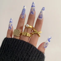 bohemian gold color wide rings set for women girls simple pearl finger tail rings 2022 new bijoux jewelry gifts ring female