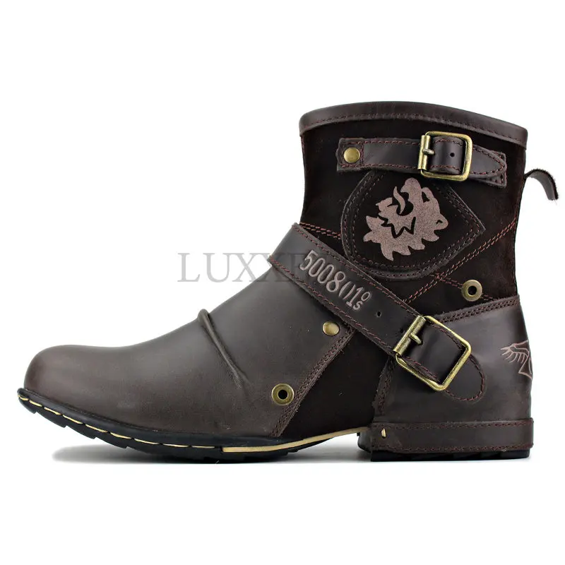 

Мужские кожаные ботинки на молнии, коричневые винтажные мотоциклетные ботинки с металлической молнией, теплая обувь в стиле ретро для верховой езды, зима 2023