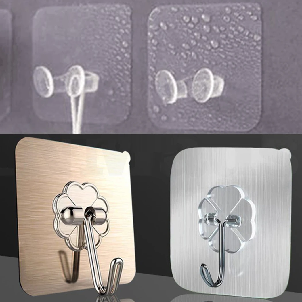 

Wall-mounted Nail-Free Hook Seamless Hook Sticker Strong Adhesive Transparent Brushed Hook Kitchen Bathroom Accessories