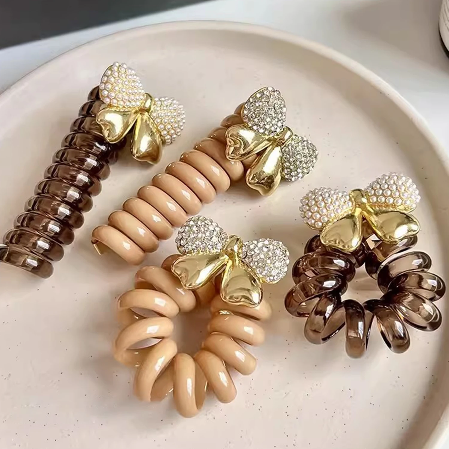 

Colorful Bow Telephone Wire Hair Bands For Women Girls Bundle Scrunchies Ponytail Holders Elastic Hair Ties Hair Accessories