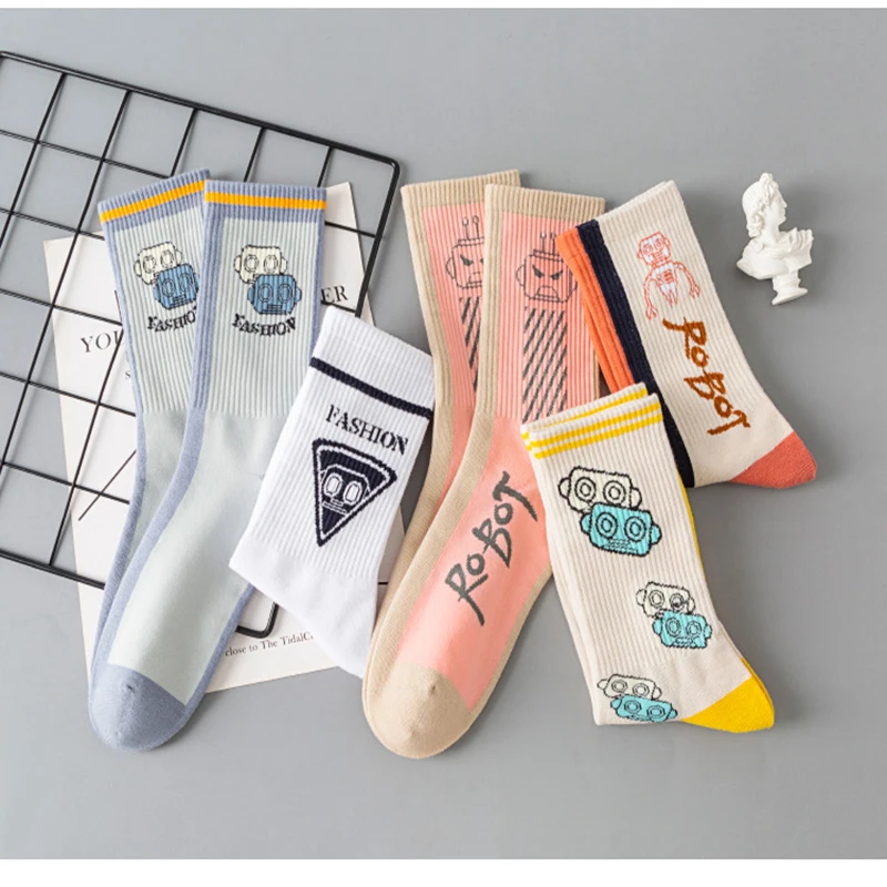 Robot socks men's and women's pure cotton socks in the tube cotton deodorant sweat-absorbing short tube sports socks
