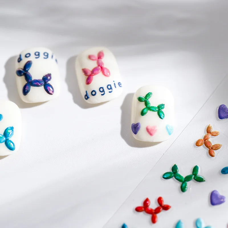 Акриловые гравированные красочные наклейки для ногтей в форме сердца и собаки DIY