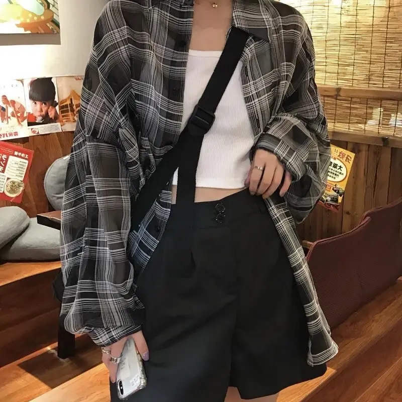 

Plaid Women Blouses 2022 Spring Shirt Female Womens Blouse Fall Maxi Blusas Casual Elegant Vintage Long Sleeve Cotton Oversize