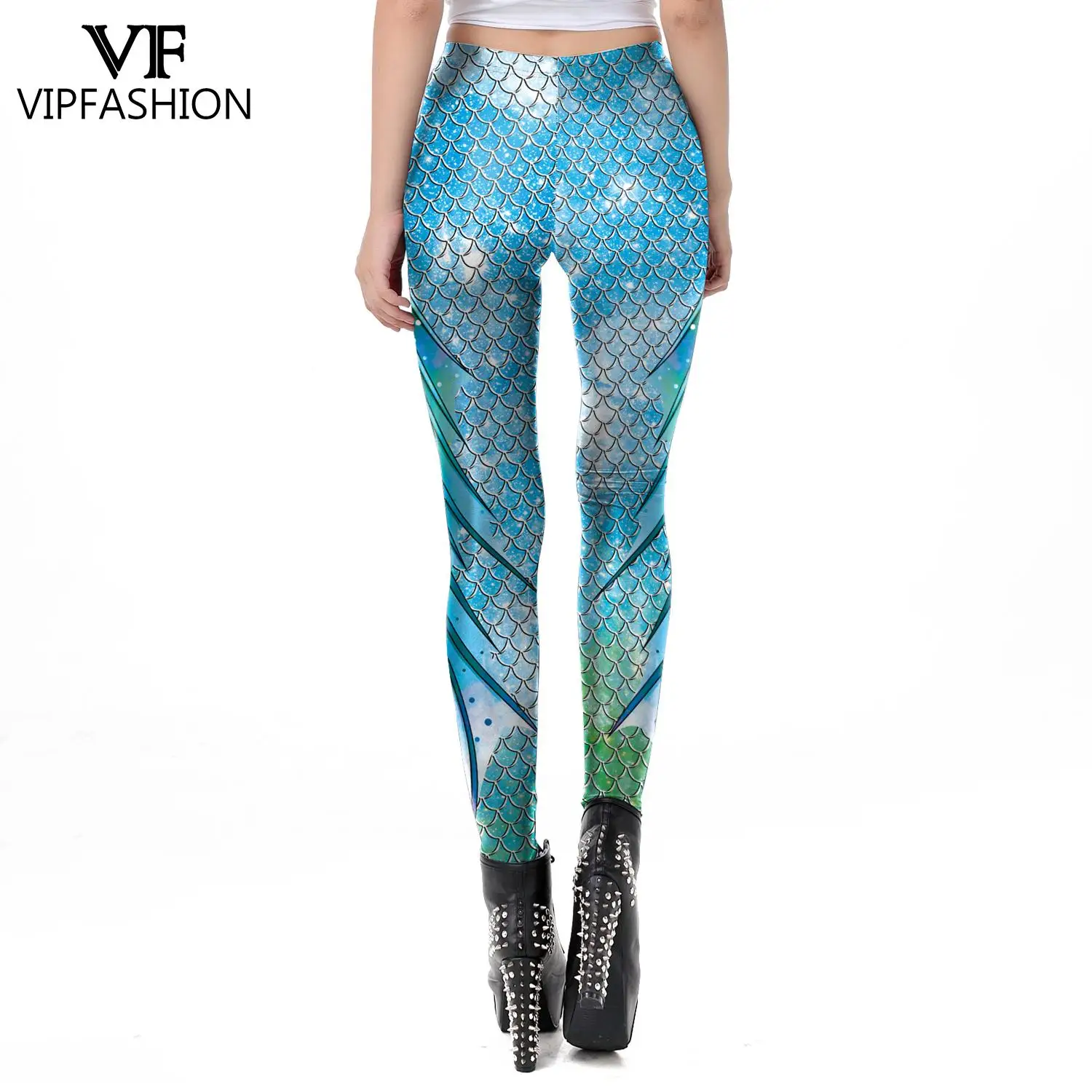 VIP FASHION Fish Scale Mermaid Leggings Women Print Colorful Soft Sports Skinny Running Pants Spandex Trousers images - 6