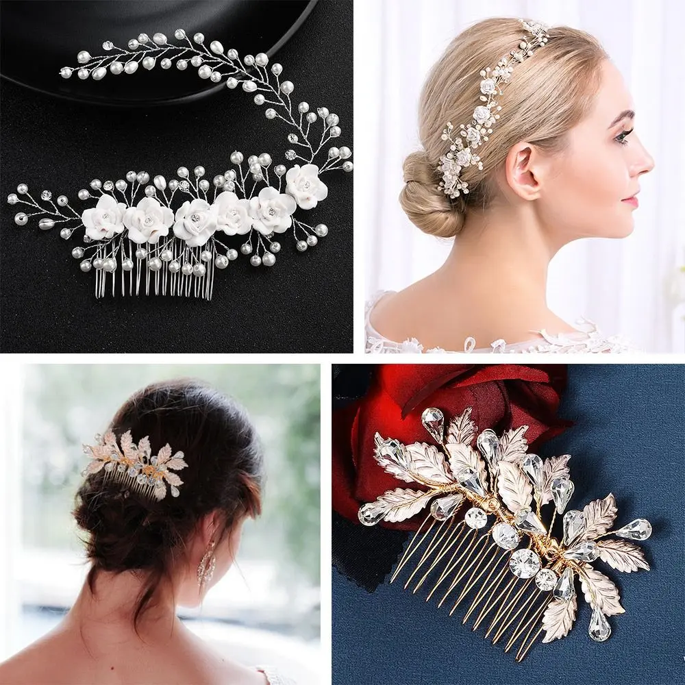 

Hairpin Flower Leaf Hair Comb Bridal Hair Accessories Pearl Tiara Rhinestone Hair Comb Bridal Crystal Hair Ornaments