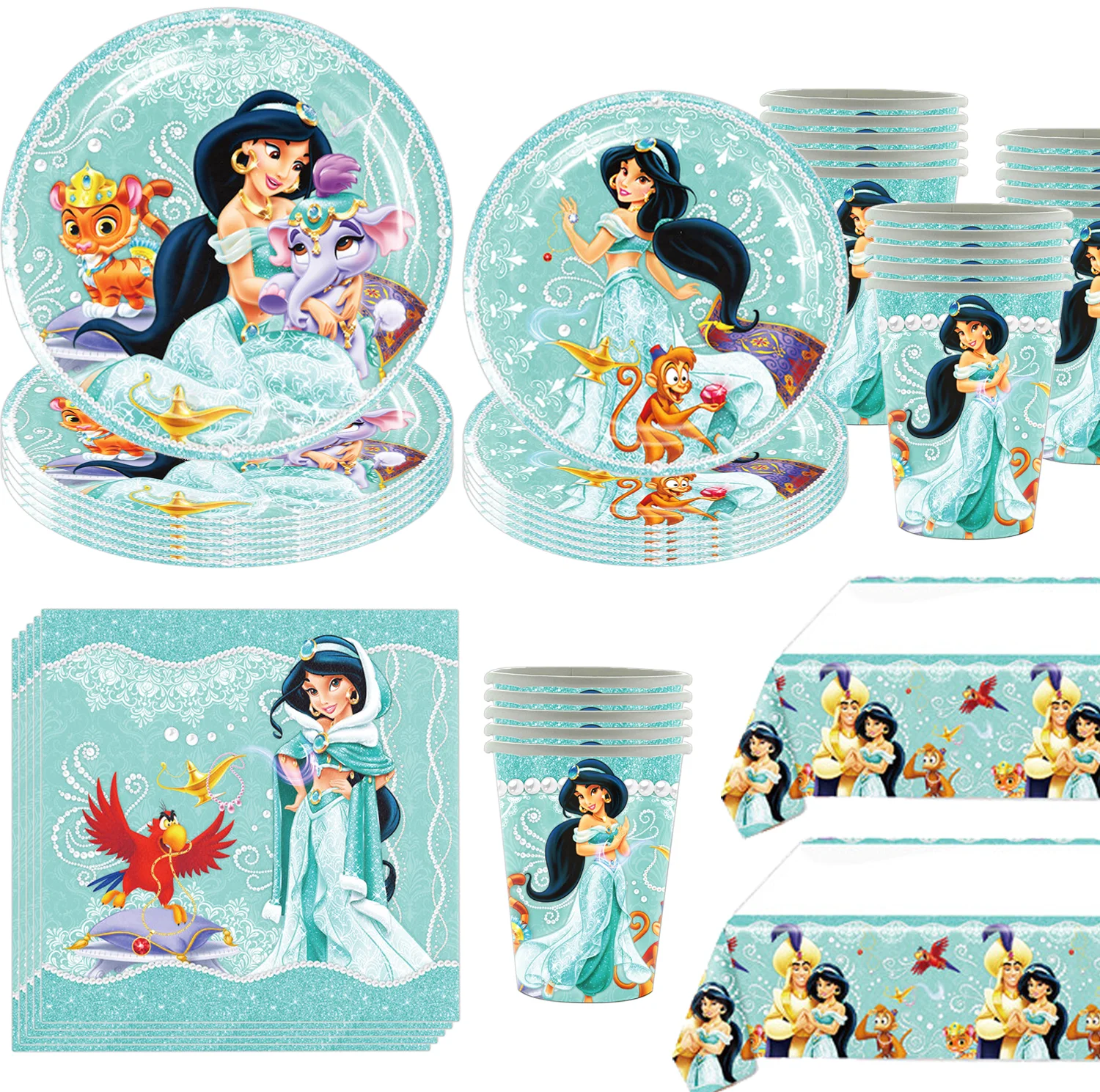 

Disney Jasmine Princess Theme Tableware Kids Birthday Party Cups Plates Napkin Tablecloth Balloon Decor Girls Favors Supplies
