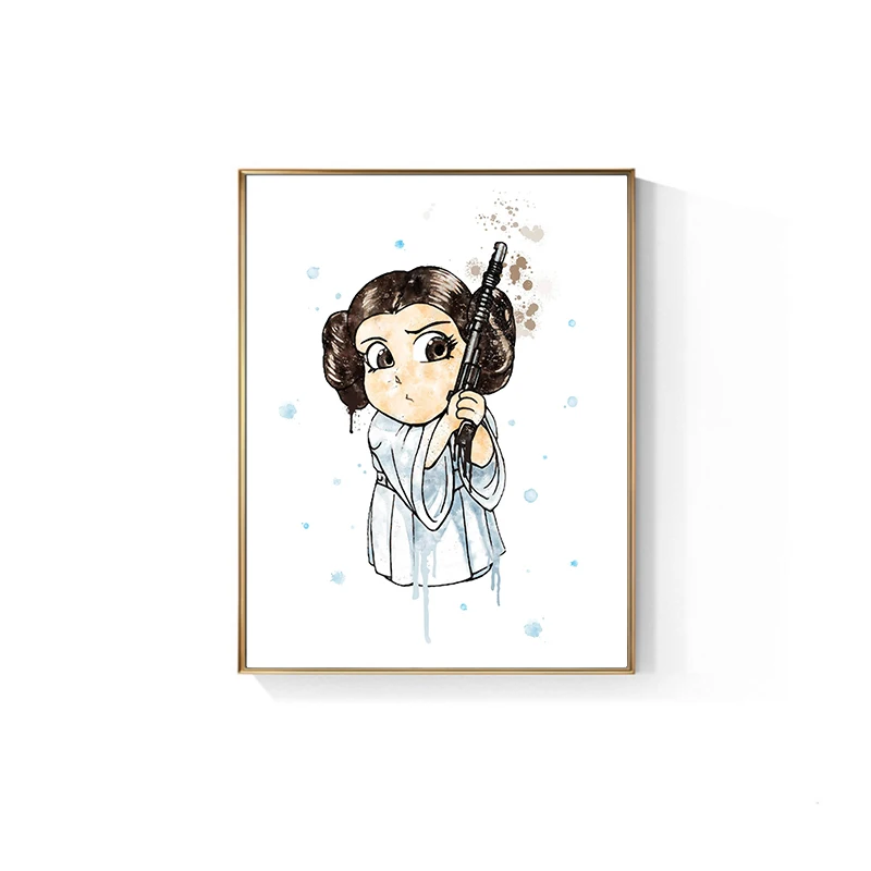 Живопись на холсте Звездные войны Акварельная печать плаката Дарт Вейдер Порг Чубакка Принцесса Лея Йода Боба Фетт Детская комната Домашний декор.