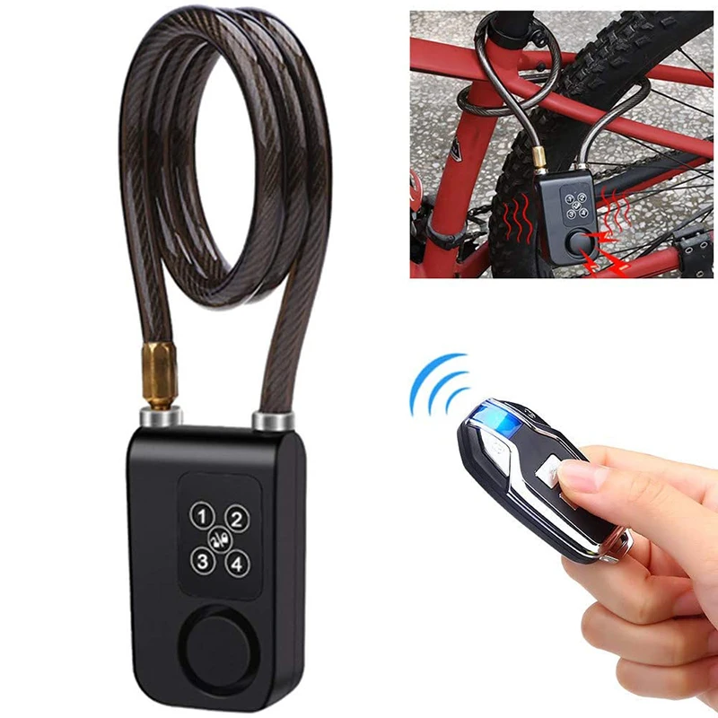 

Bike Lock Anti-theft Security Wireless Remote Control Alarm Lock 4-digit Password LED Indication IP55 Waterproof For Bicycle