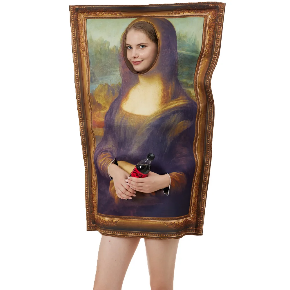 

Funny Framed Mona Lisa Mural Costume For Adult Sponge Jumpsuit Halloween Fantastic Comical Costume Cosplay Carnival Fancy Dress
