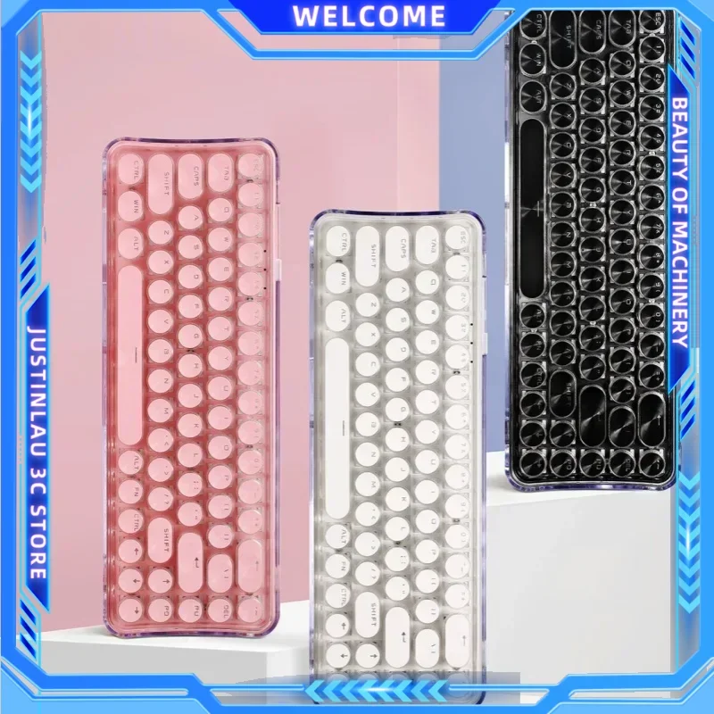 lowa bezprzewodowa klawiatura mechaniczna kolorowa 68 kryształowa okrągła kompaktowa игровая клавиатура 2 4G для