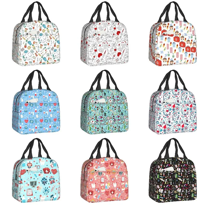 

Термоизолированные сумки для ланча с узором для ухода за инструмент для медсестер, Портативная сумка для ланча для школы и улицы, многофунк...