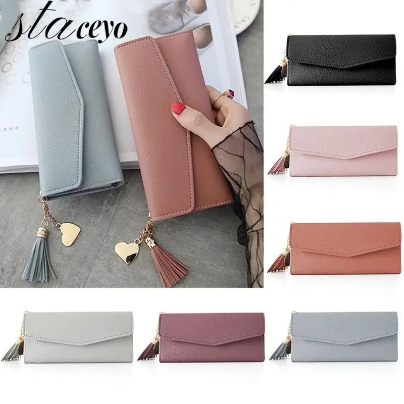 

Long Women Wallet Female Purses Tassel Coin Purse Card Holder Wallets Female Clutch Money Bag Pu Leather Wallet