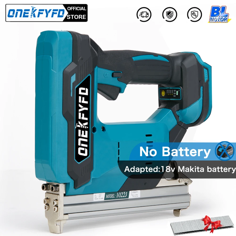 Brushless Rechargeable 1022J Electric concrete Nail Gun Stapler Nailer Woodworking Lithium + 1set Nail For Makita (NO Battery)