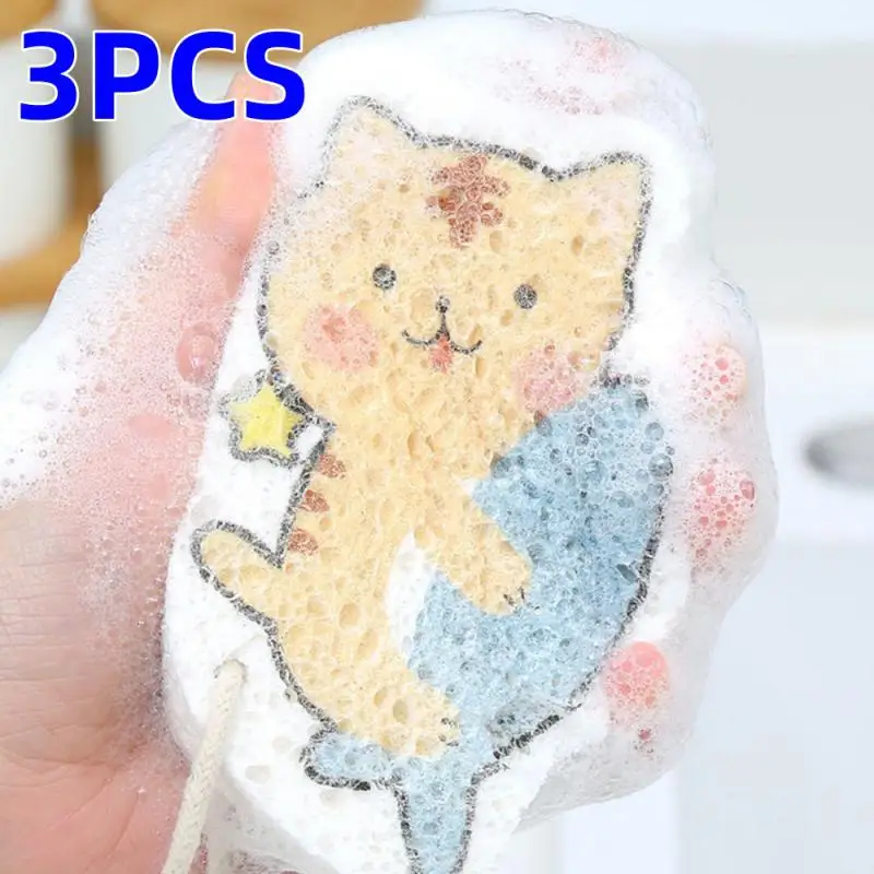 

3pcs Cartoon Dishwashing Sponge Nonstick Oil Wood Pulp Cotton Cleaning Cloth Absorbent Rag Kitchen Accessories Cleaning Tools